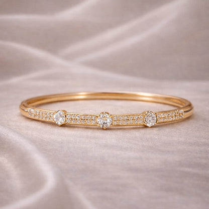 Signature Three-Stone Crystal Bangle – Premium Gold Edition