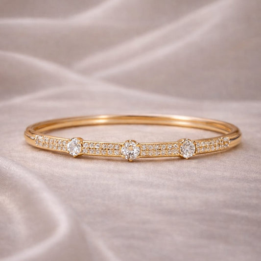 Signature Three-Stone Crystal Bangle – Premium Gold Edition