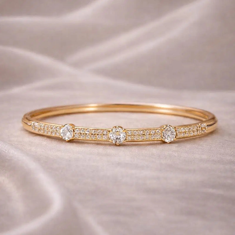 Signature Three-Stone Crystal Bangle – Premium Gold Edition