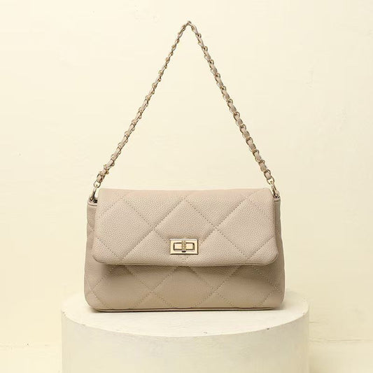 Quilted Vegan Faux Leather Cushion Bag Beige