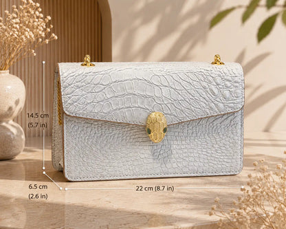 Sky Blue Croc Luxe Vegan Leather Shoulder Bag