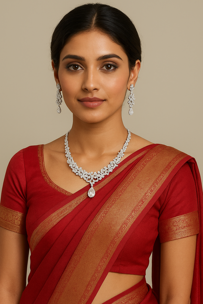 Anti-Tarnish Radium Plated Crystal Necklace Set