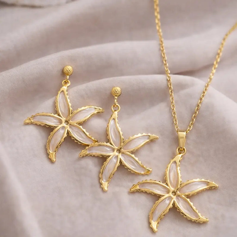Oceanic Elegance: The White Starfish Jewelry Combo