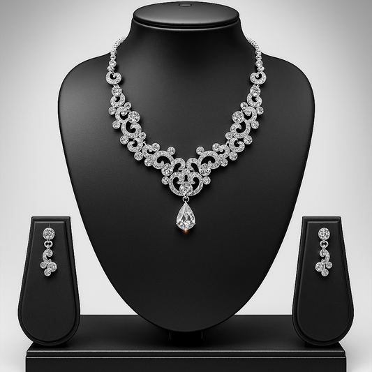 Anti-Tarnish Radium Plated Crystal Necklace Set