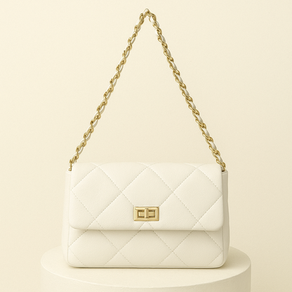 Quilted Vegan Faux Leather Cushion Bag White