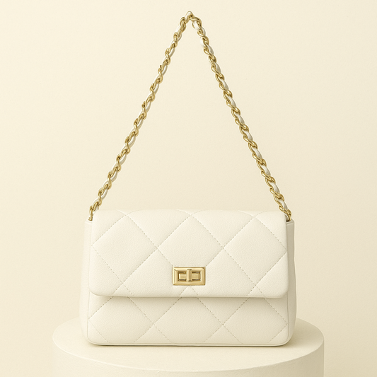 Quilted Vegan Faux Leather Cushion Bag White