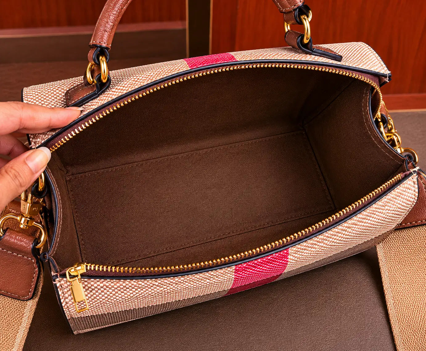 Camel Luxe Vegan Leather Sling Handbag