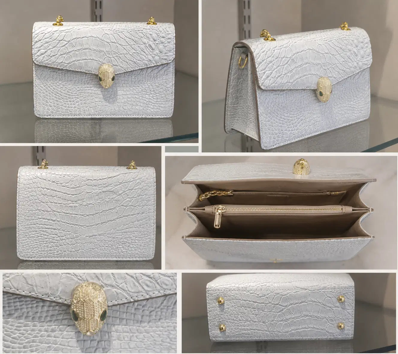 Sky Blue Croc Luxe Vegan Leather Shoulder Bag