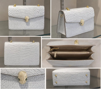 Sky Blue Croc Luxe Vegan Leather Shoulder Bag