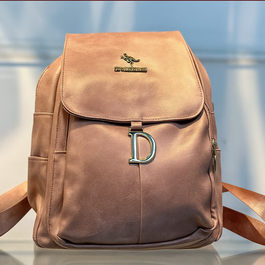 Elegant Peach Faux Leather Women's Backpack with Charms