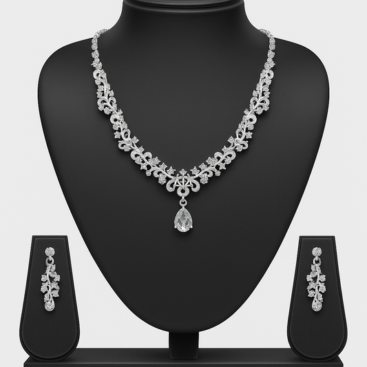 Anti-Tarnish Radium Plated Crystal Necklace Set