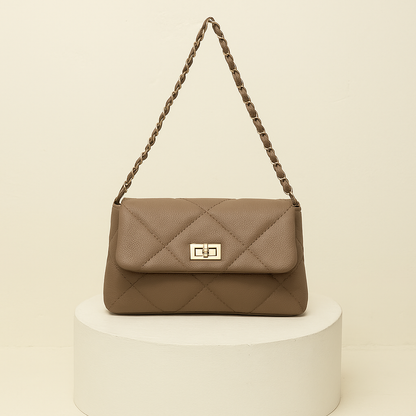 Quilted Vegan Faux Leather Cushion Bag Khakhi