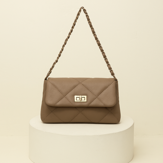 Quilted Vegan Faux Leather Cushion Bag Khakhi