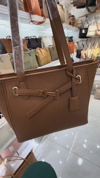 Structured Brown Handbag with Gold Buckle | Perfect for Everyday Style