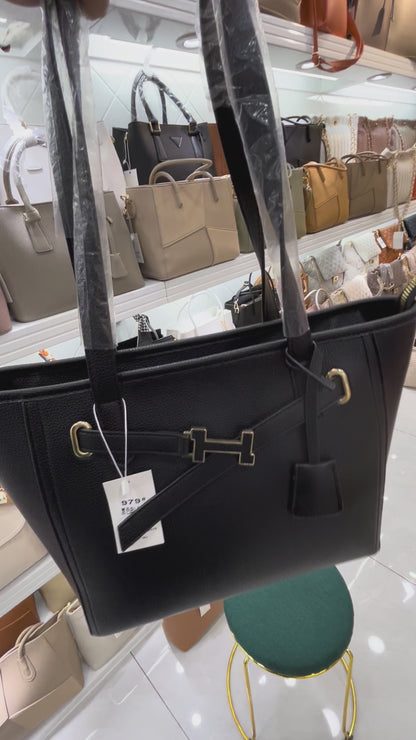 Structured Black Handbag with Gold Buckle | Perfect for Everyday Style